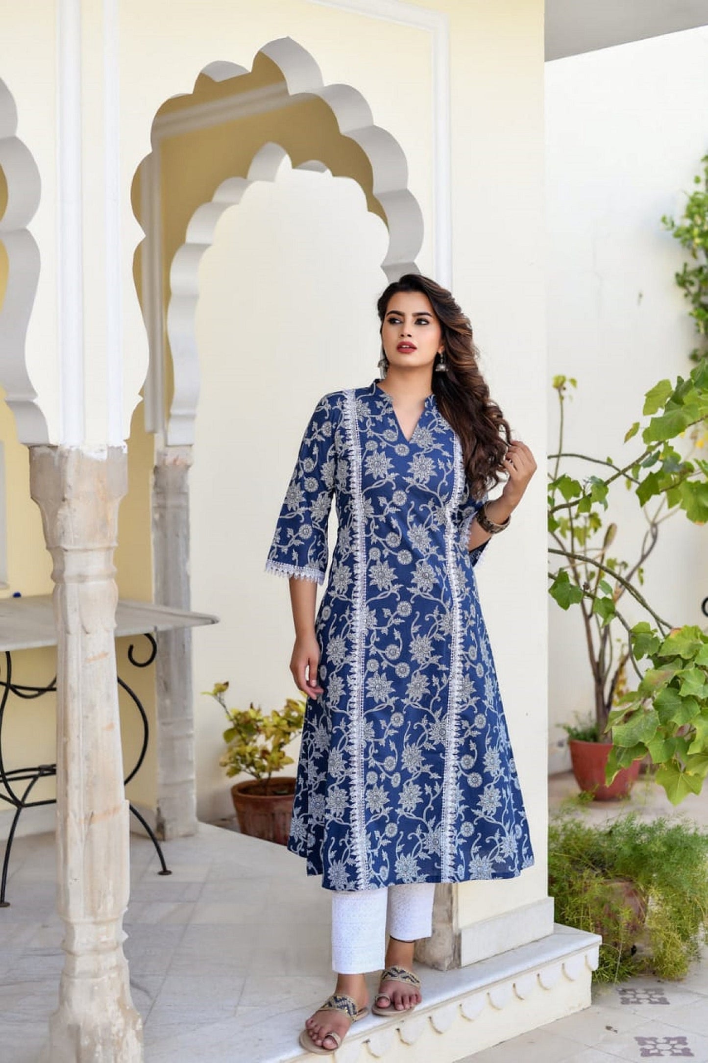 Pakistani reyon Straight Kurti with Pant and Duppatta, Beautiful Indian 3 piece Blue Ethnic Salwar Kameez for women ReadymadE