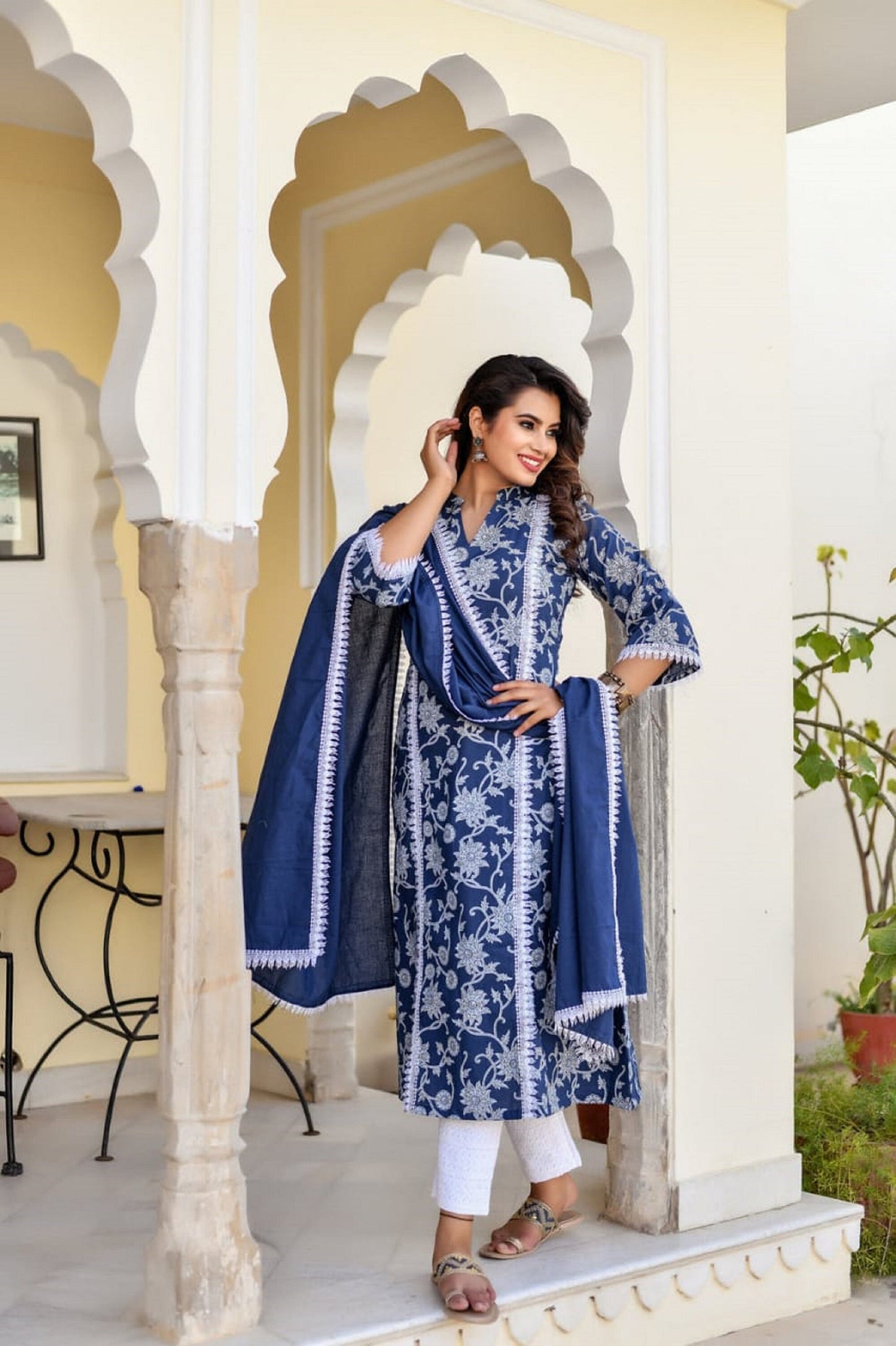 Pakistani reyon Straight Kurti with Pant and Duppatta, Beautiful Indian 3 piece Blue Ethnic Salwar Kameez for women ReadymadE