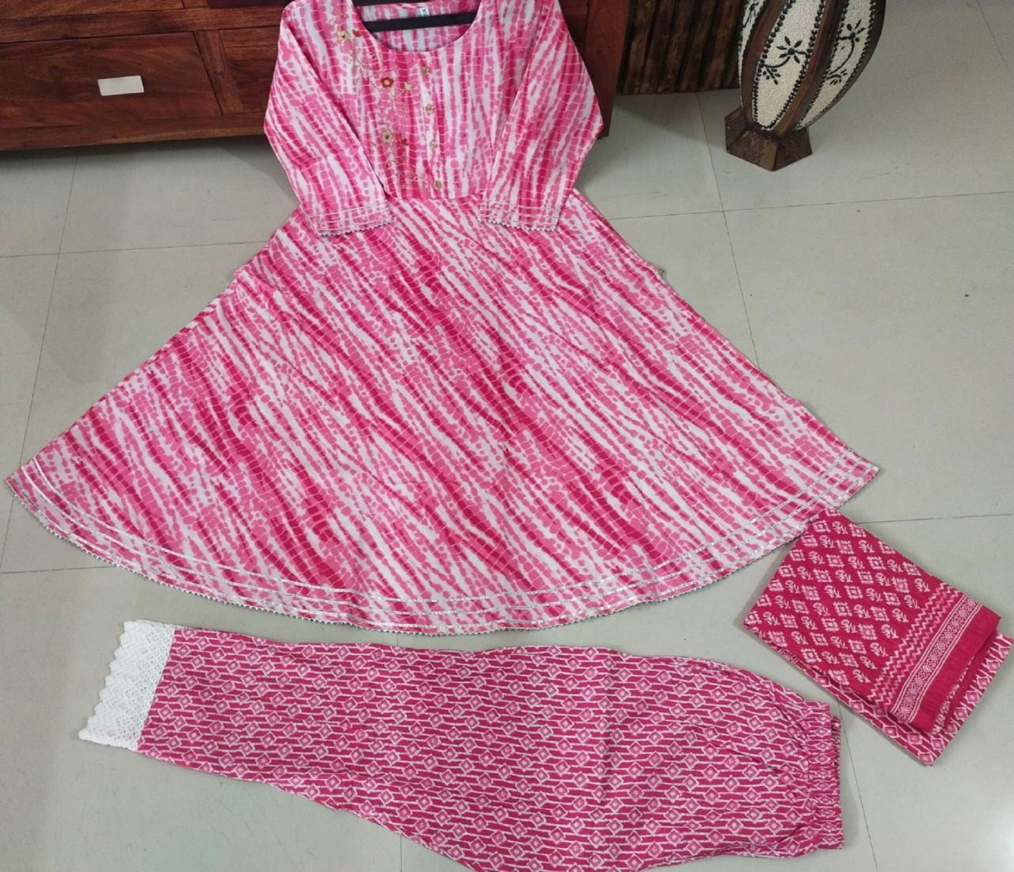 Premium Indian Designer Floral Print Full Flared Anarkali Long Flared Kurta Kurti with Pant and Dupatta Readymade Salwar Kameez set