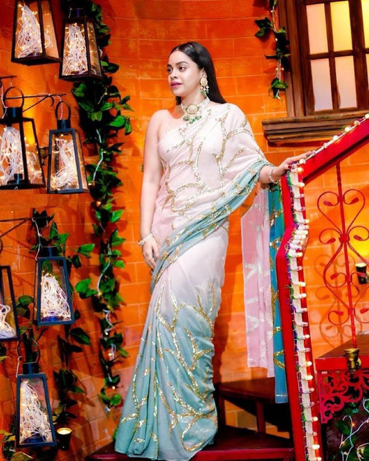 Looking for Sabyasachi Designer Georgette Saree In trending Sequence Embroidery Work & Silk Blouse ,Designer Manish Malhotra Designer Sarees