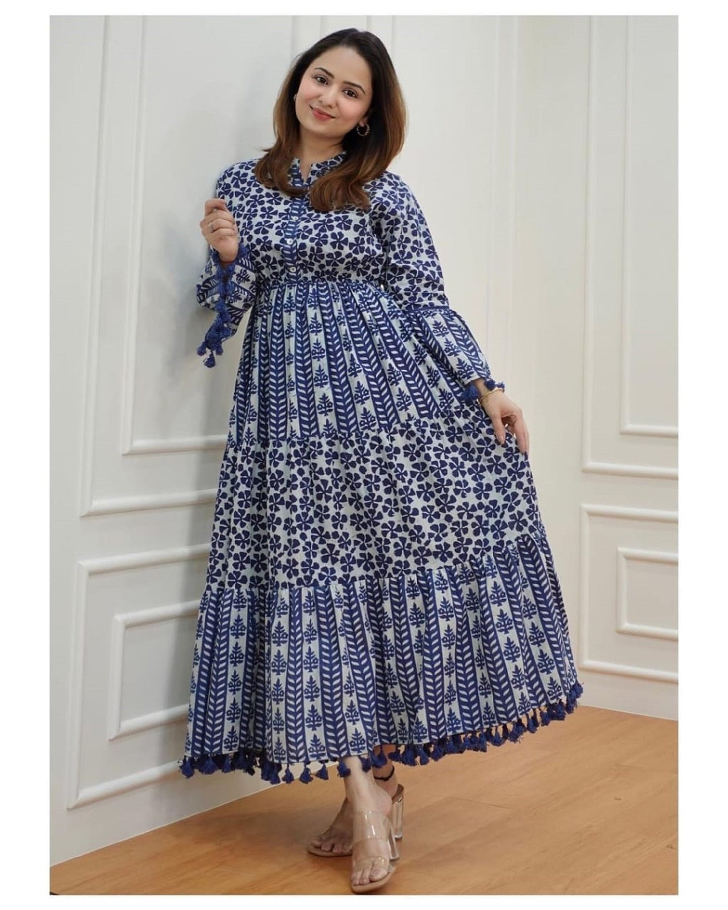 Flared Indian Anarkali Long Gown for Women, Pakistani Ready To Wear Outfit With Digital Print & Free Shipping, Party Wear Dress