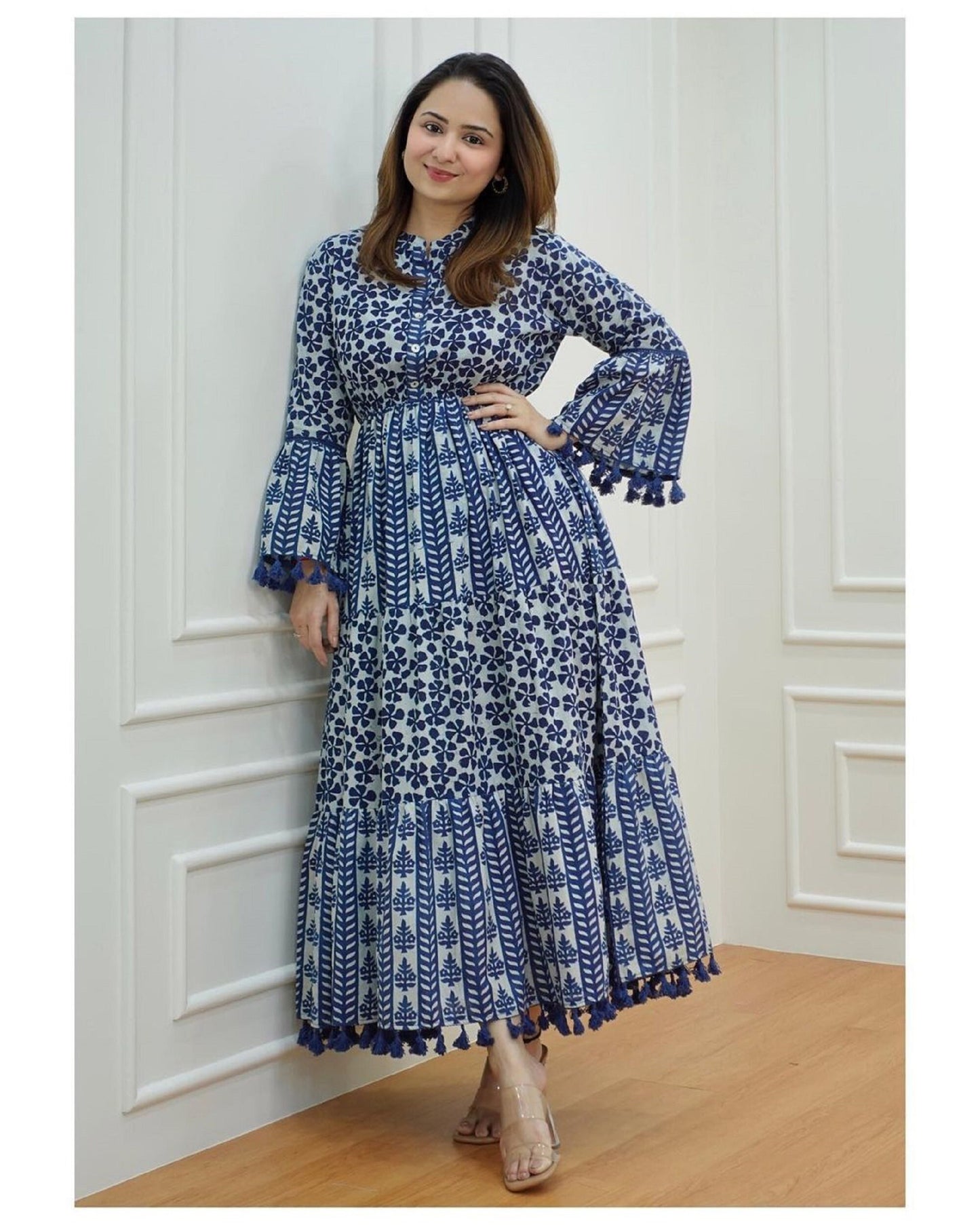 Flared Indian Anarkali Long Gown for Women, Pakistani Ready To Wear Outfit With Digital Print & Free Shipping, Party Wear Dress