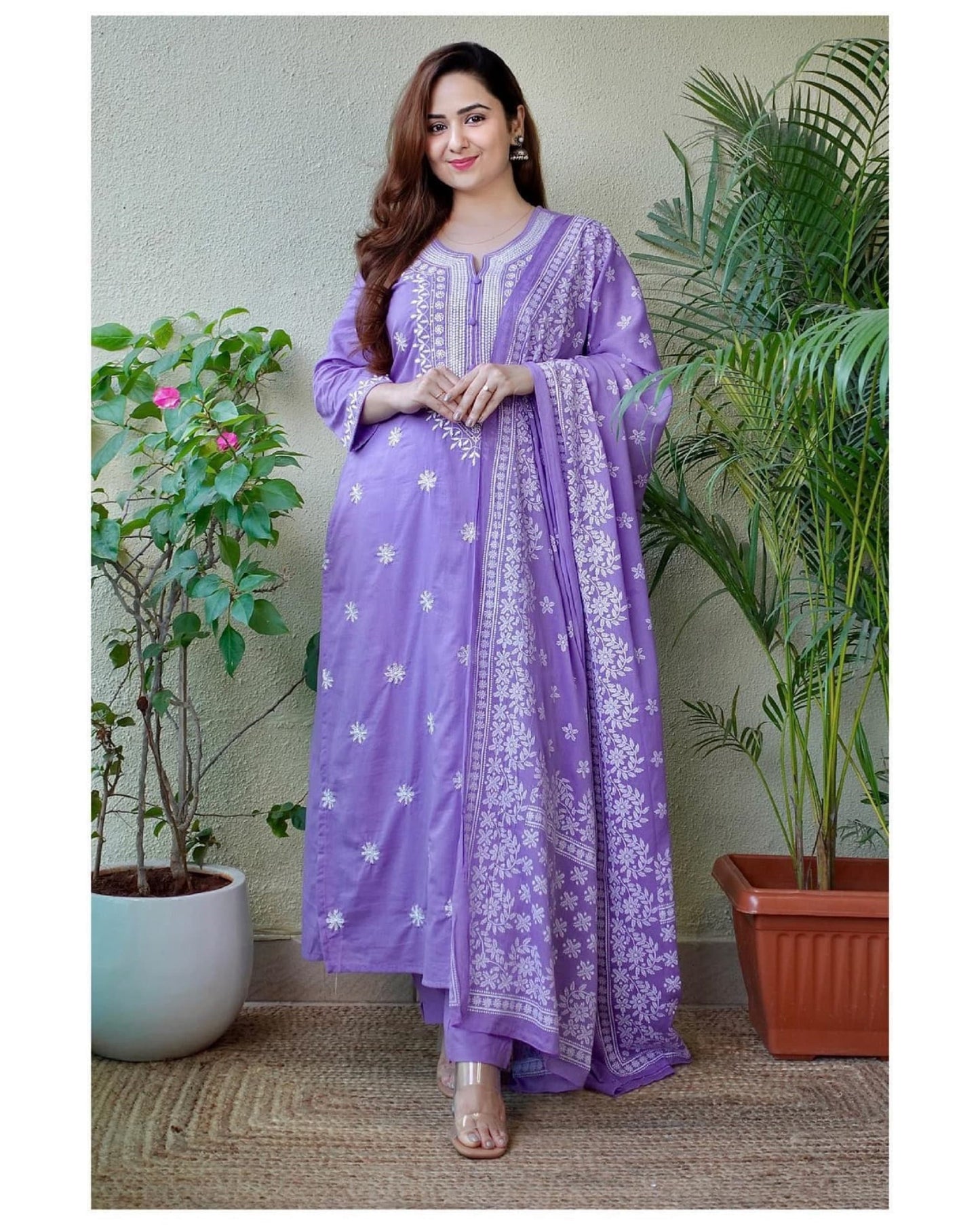 Indian Cotton dress for Women, Kurti Pant Dupatta Set, Purple Suits For Women Salwar Suits, Kurta and Kurti Sets, Indian Women's Suits