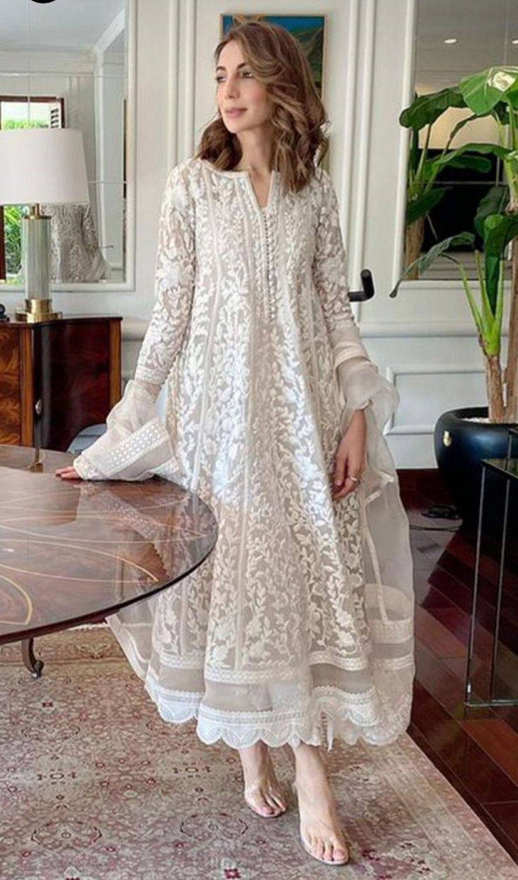 Chikankari shops long dress