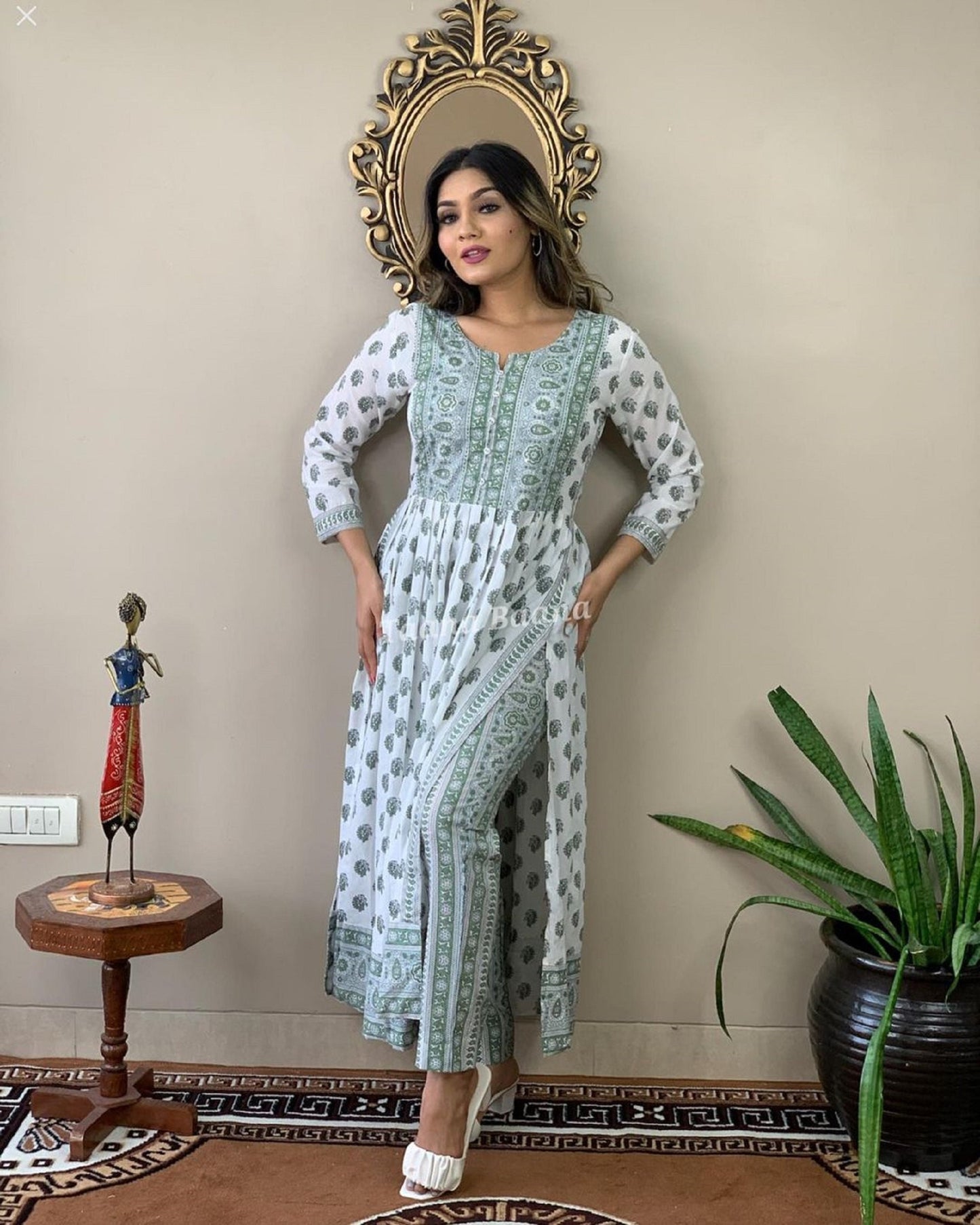 Indian Handmade Cotton Naira Cut Embroidery Work Wedding Birthday Festival Party Wear Traditional Designer Women only Kurti Mother Dress.