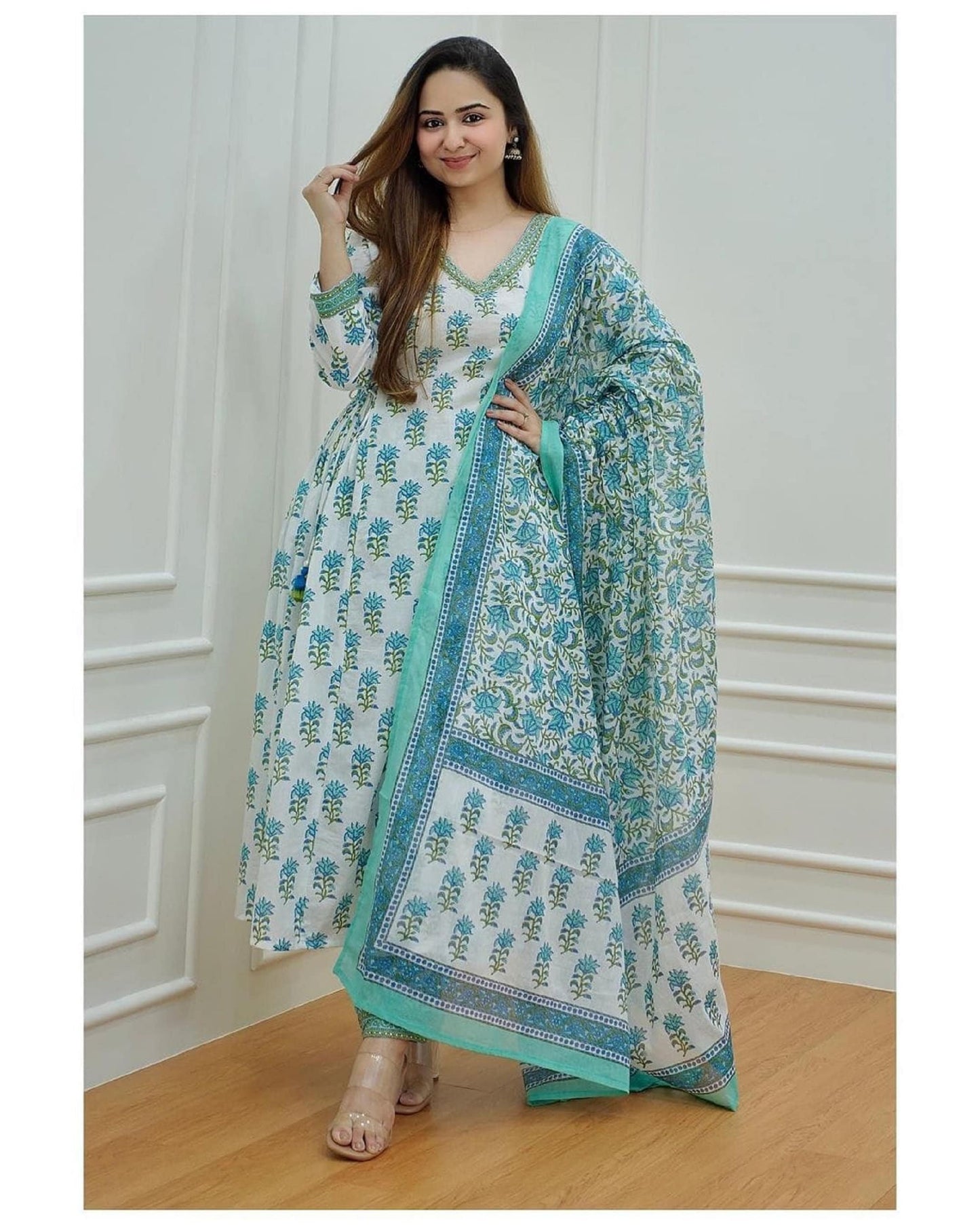 Premium Floral print kurti Designer Women Cotton Salwar Kameez With Dupatta Set, Beautiful Designer Women Salwar Suit