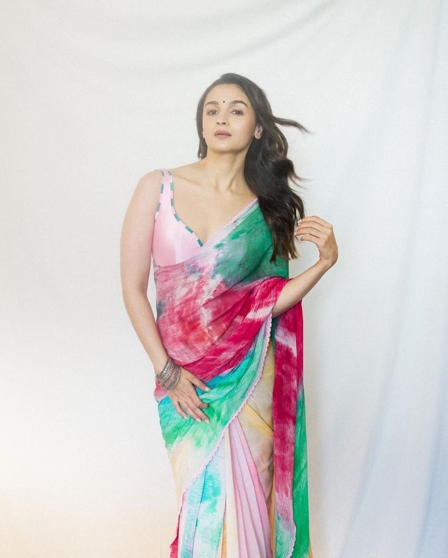 Alia Saree-Rocky and Rani Movie saree-Manish malhotra saree-Bridesmaid Georgette Ombre saree-Designer Boarder-Blouse-partywear saree