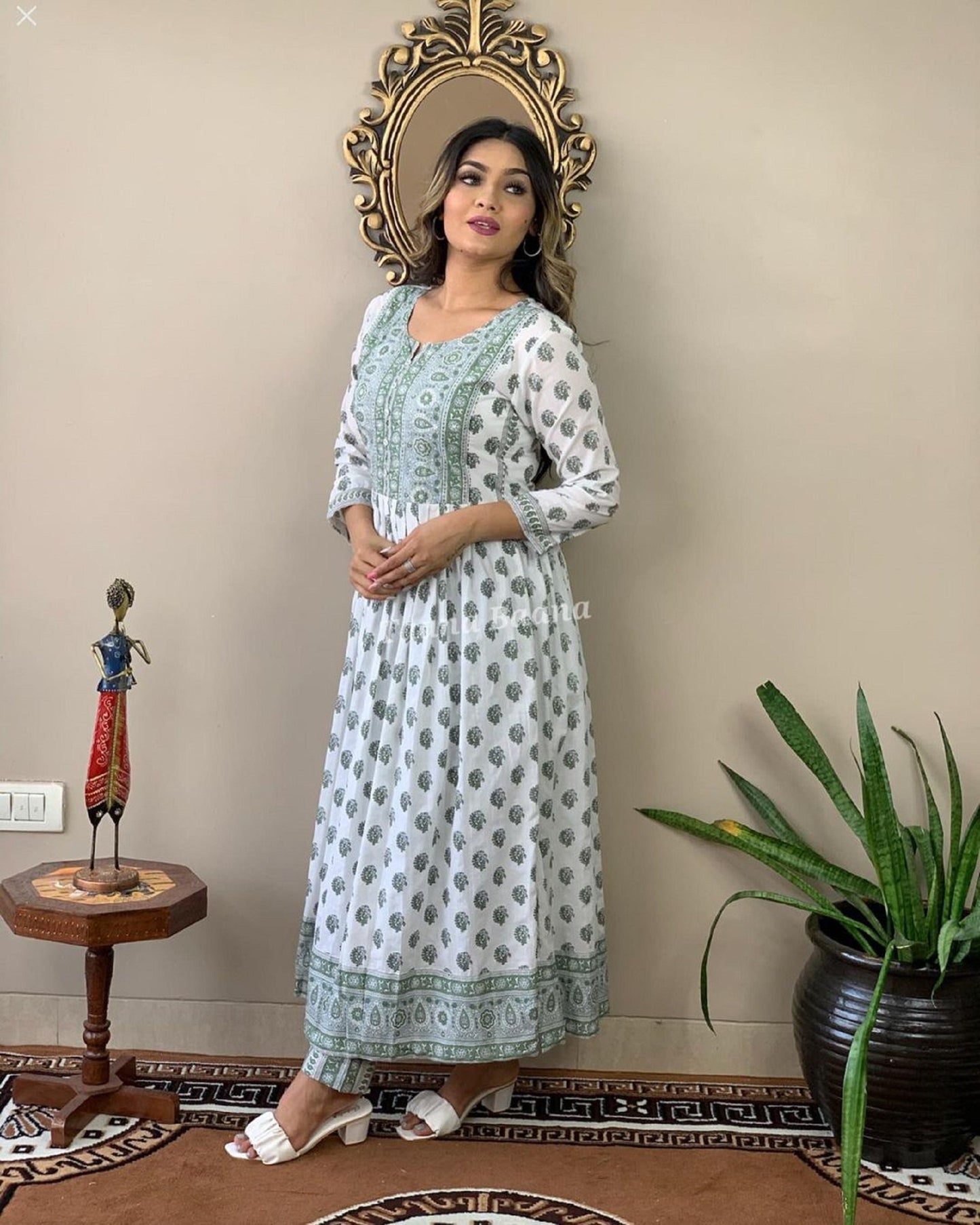 Indian Handmade Cotton Naira Cut Embroidery Work Wedding Birthday Festival Party Wear Traditional Designer Women only Kurti Mother Dress.