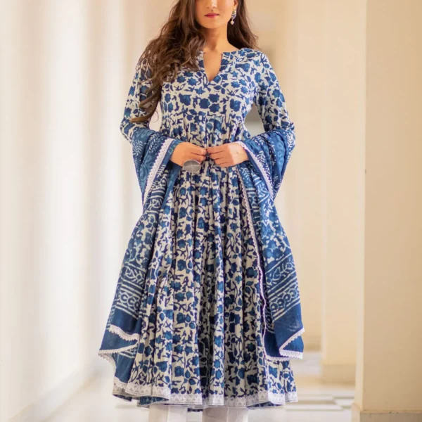 Blue Anarkali Salwar Kameez With A-Line Cut, Indian Suits, Indian Clothing, Stitched Salwar Kameez