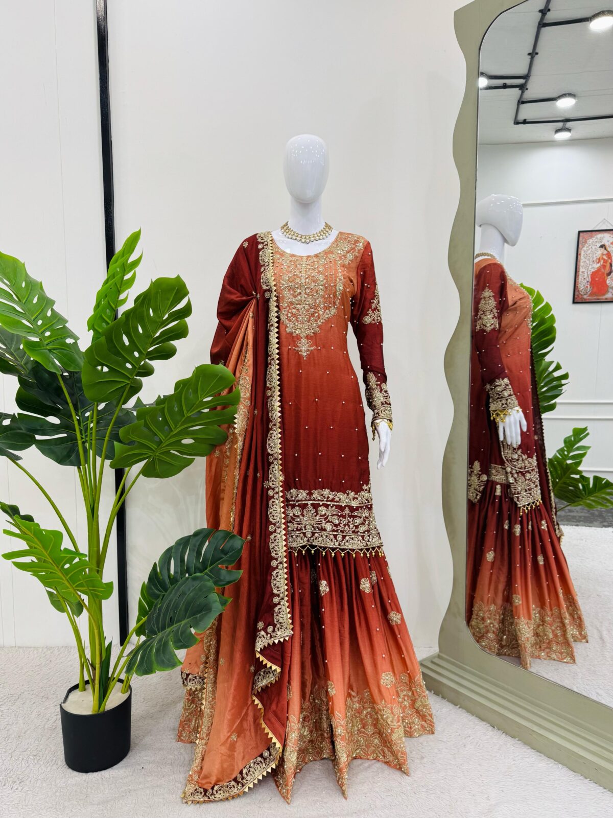 Two Tone Embroidery Sharara suit For wedding Party Festive Wear , Gift For Her