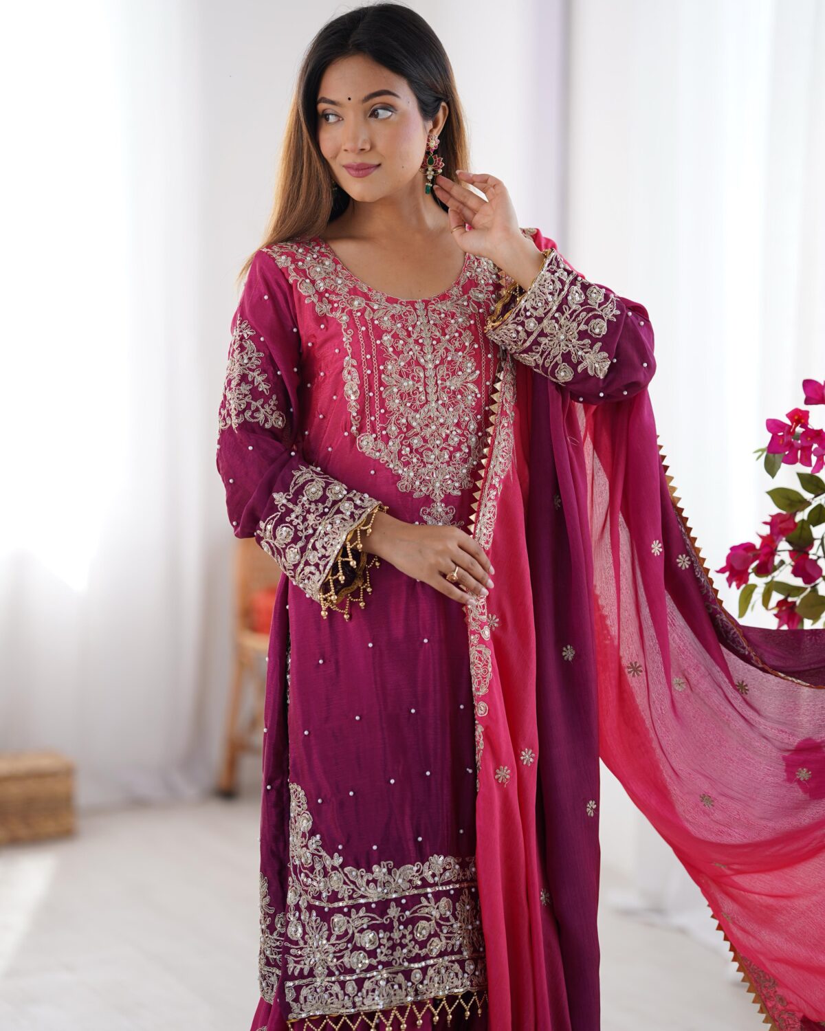 Two Tone Embroidery Sharara suit For wedding Party Festive Wear , Gift For Her