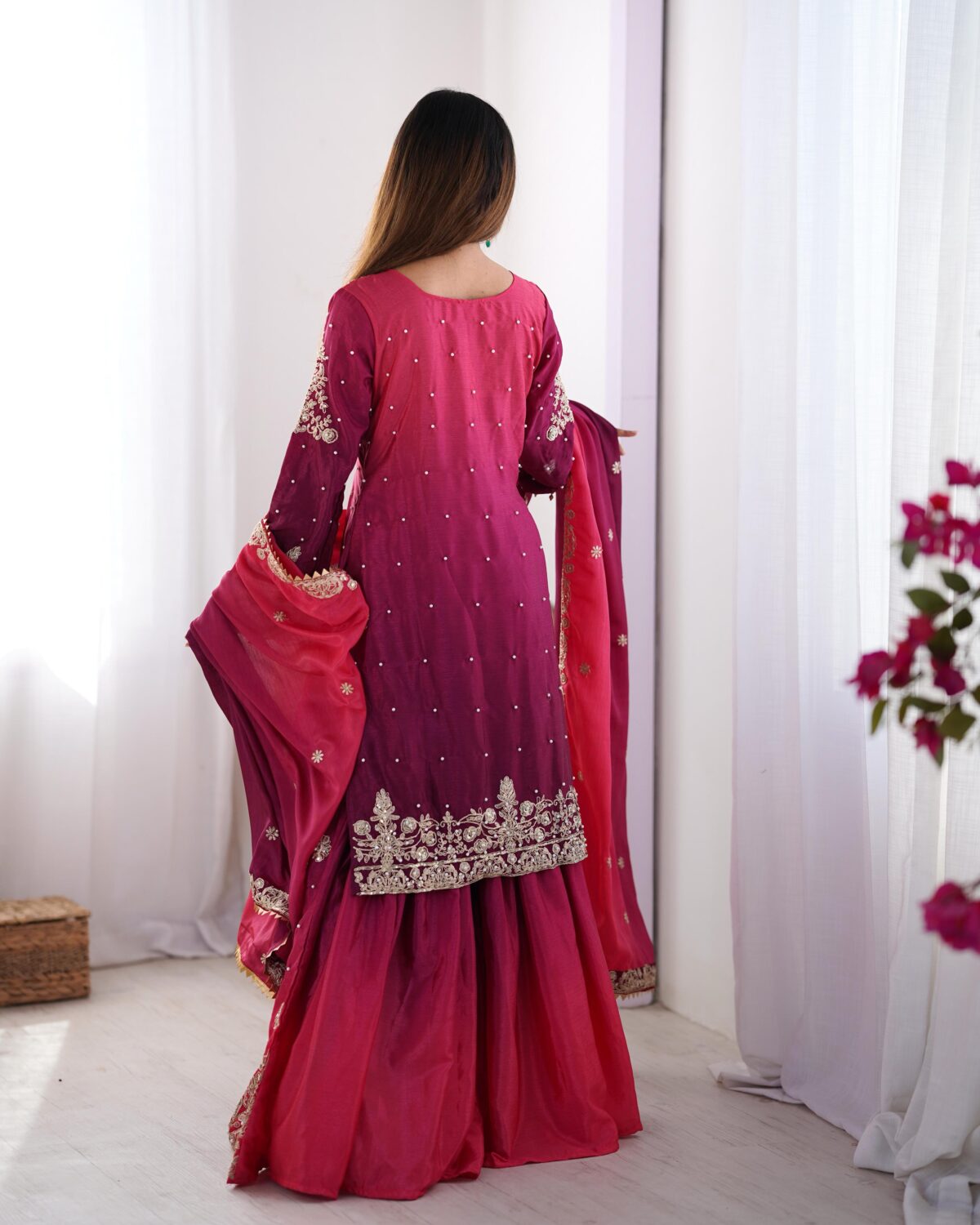 Two Tone Embroidery Sharara suit For wedding Party Festive Wear , Gift For Her
