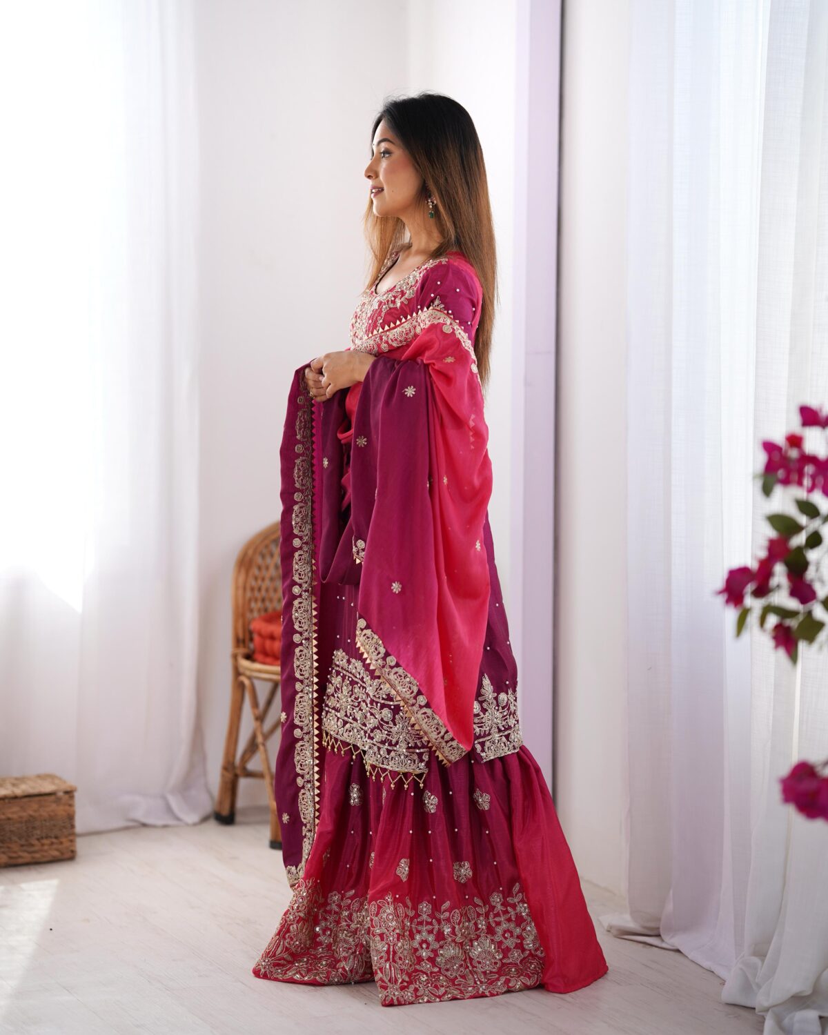 Two Tone Embroidery Sharara suit For wedding Party Festive Wear , Gift For Her