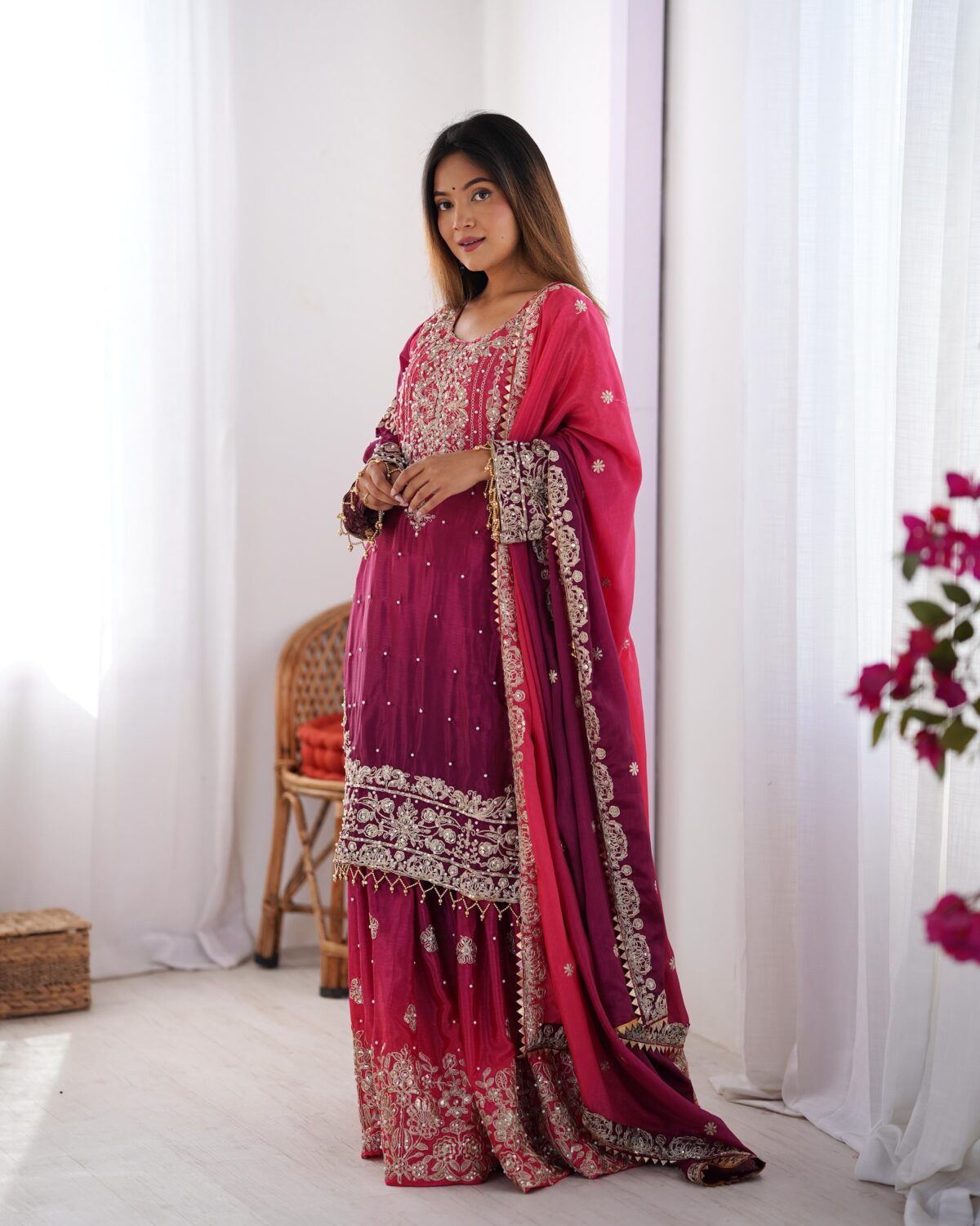 Two Tone Embroidery Sharara suit For wedding Party Festive Wear , Gift For Her