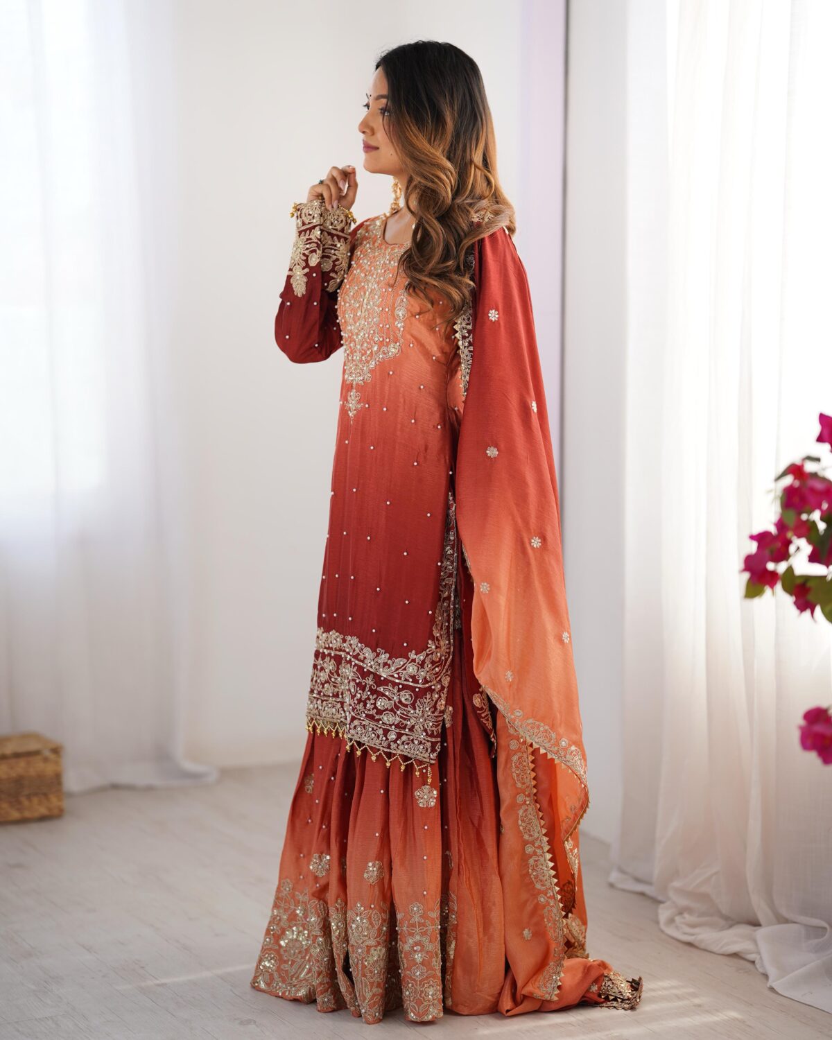 Two Tone Embroidery Sharara suit For wedding Party Festive Wear , Gift For Her