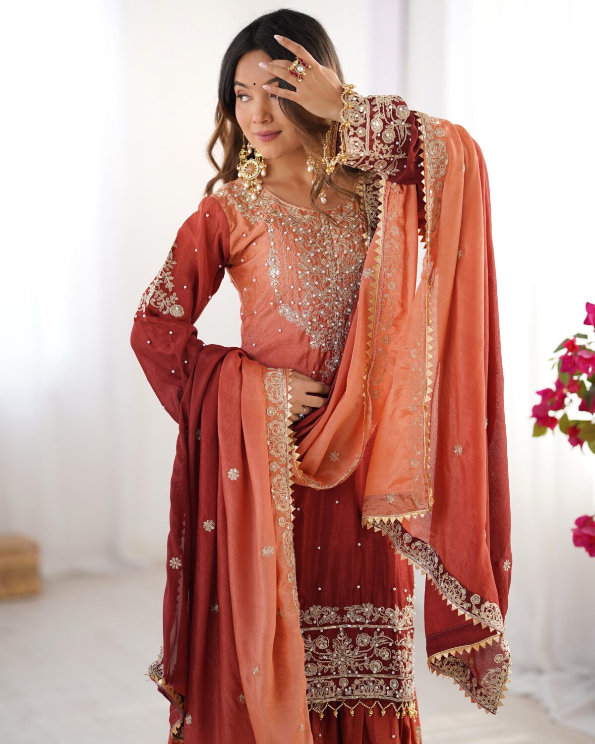 Two Tone Embroidery Sharara suit For wedding Party Festive Wear , Gift For Her