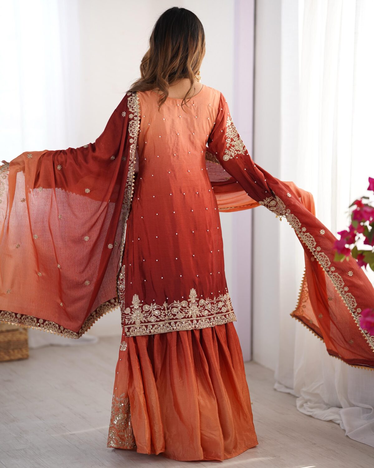 Two Tone Embroidery Sharara suit For wedding Party Festive Wear , Gift For Her