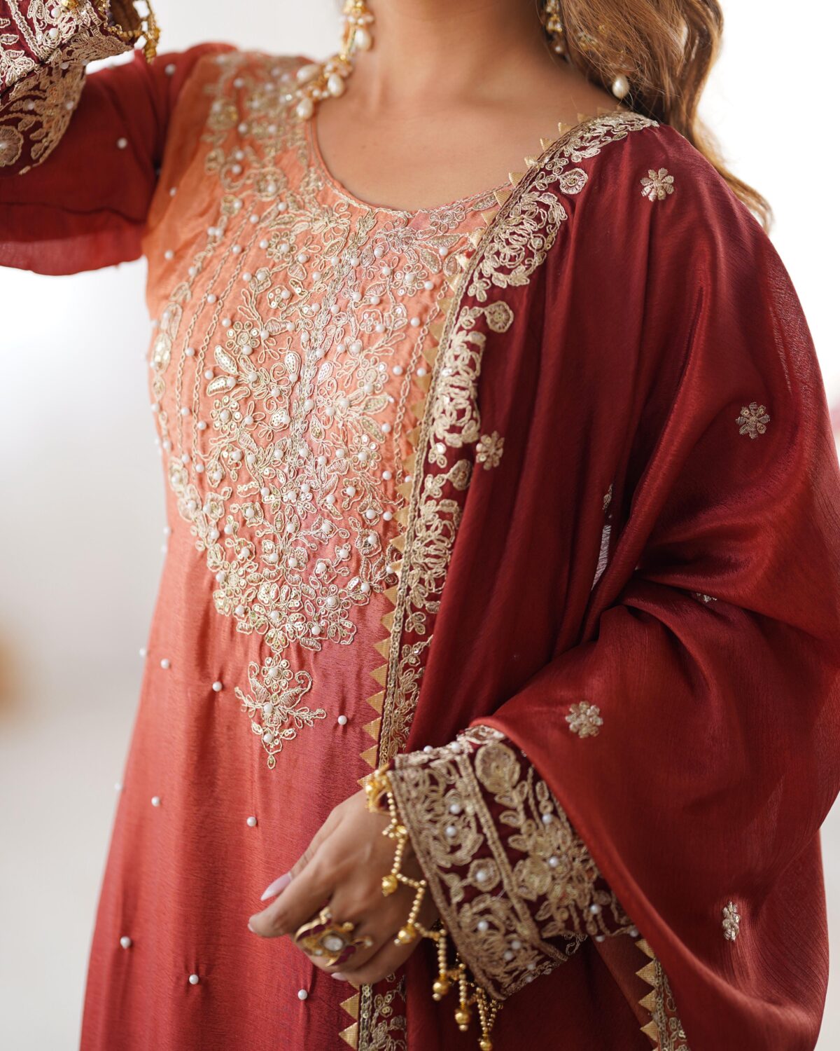 Two Tone Embroidery Sharara suit For wedding Party Festive Wear , Gift For Her