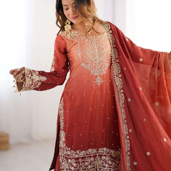Two Tone Embroidery Sharara suit For wedding Party Festive Wear , Gift For Her