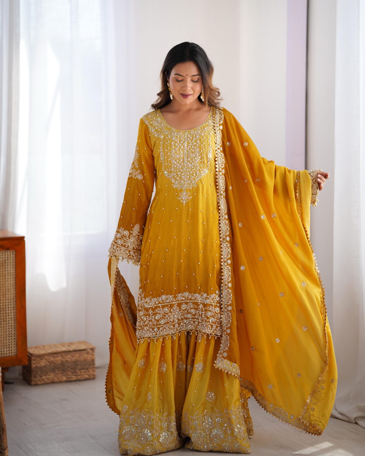 Two Tone Embroidery Sharara suit For wedding Party Festive Wear , Gift For Her