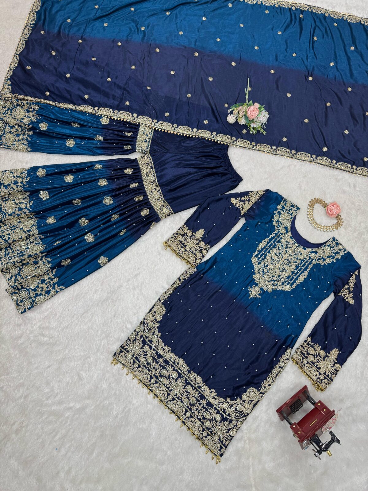 Two Tone Embroidery Sharara suit For wedding Party Festive Wear , Gift For Her