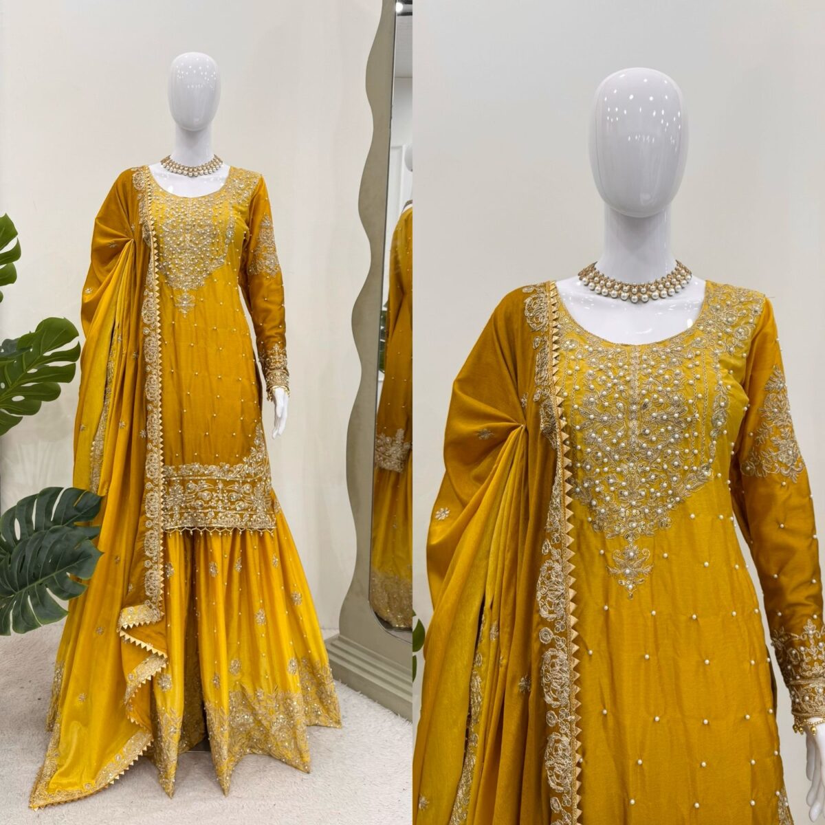 Two Tone Embroidery Sharara suit For wedding Party Festive Wear , Gift For Her