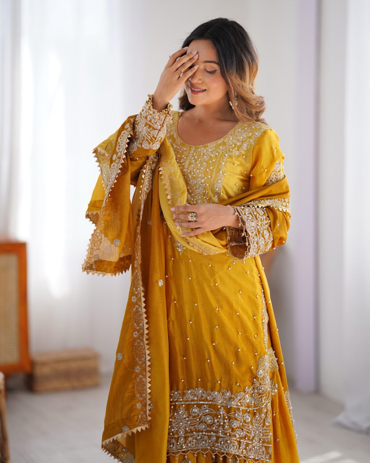 Two Tone Embroidery Sharara suit For wedding Party Festive Wear , Gift For Her