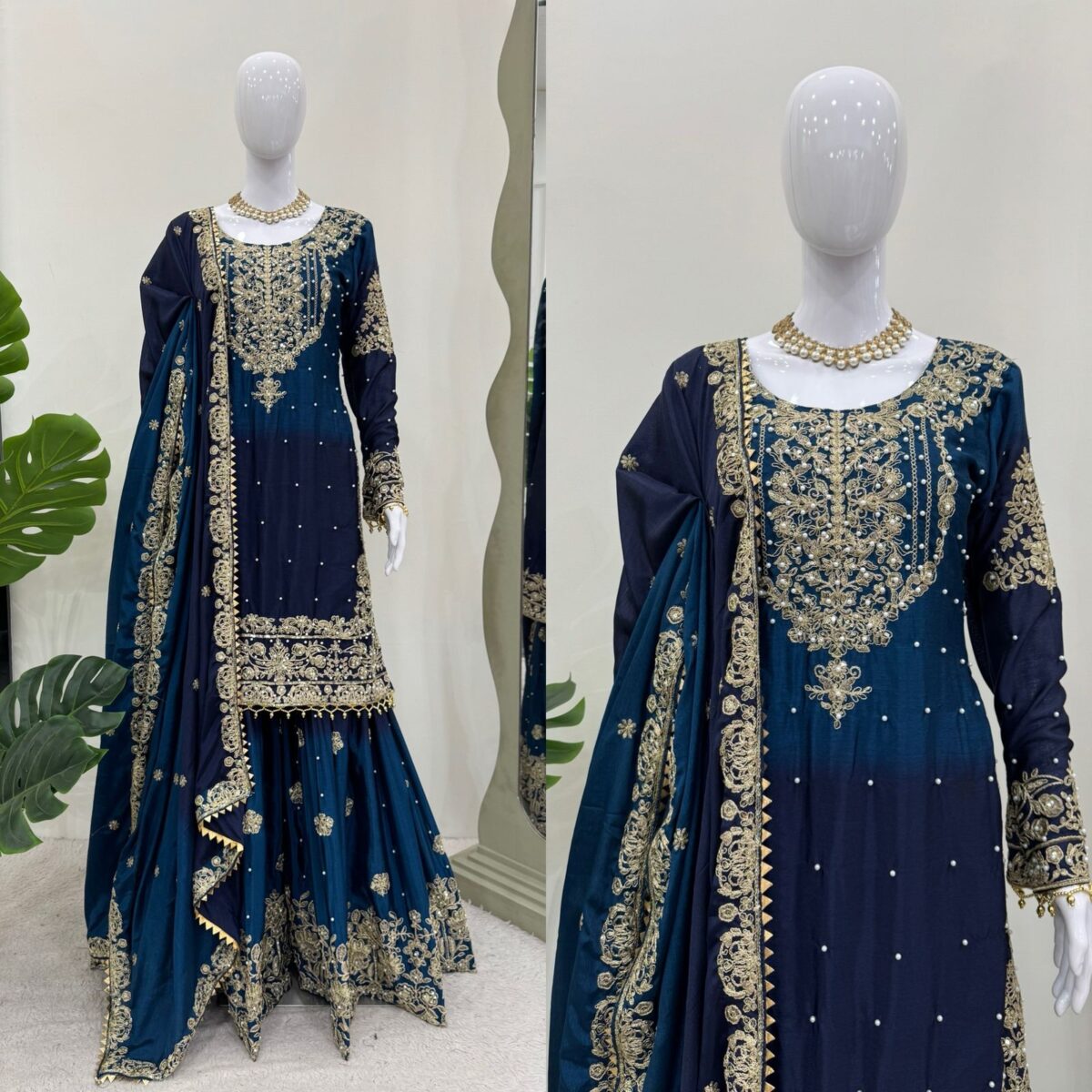 Two Tone Embroidery Sharara suit For wedding Party Festive Wear , Gift For Her