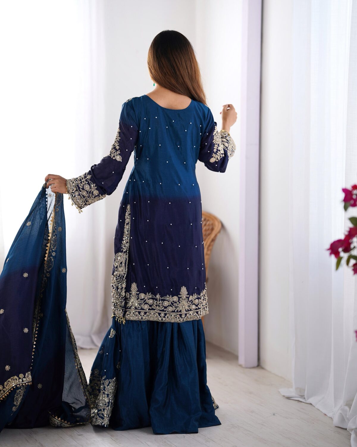 Two Tone Embroidery Sharara suit For wedding Party Festive Wear , Gift For Her