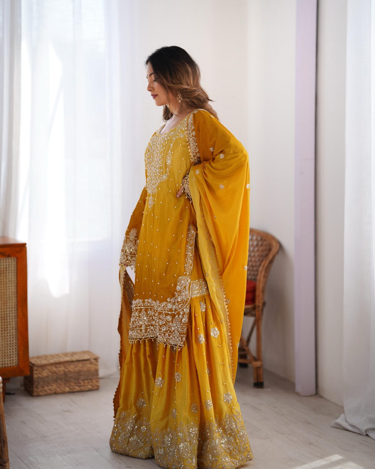 Two Tone Embroidery Sharara suit For wedding Party Festive Wear , Gift For Her