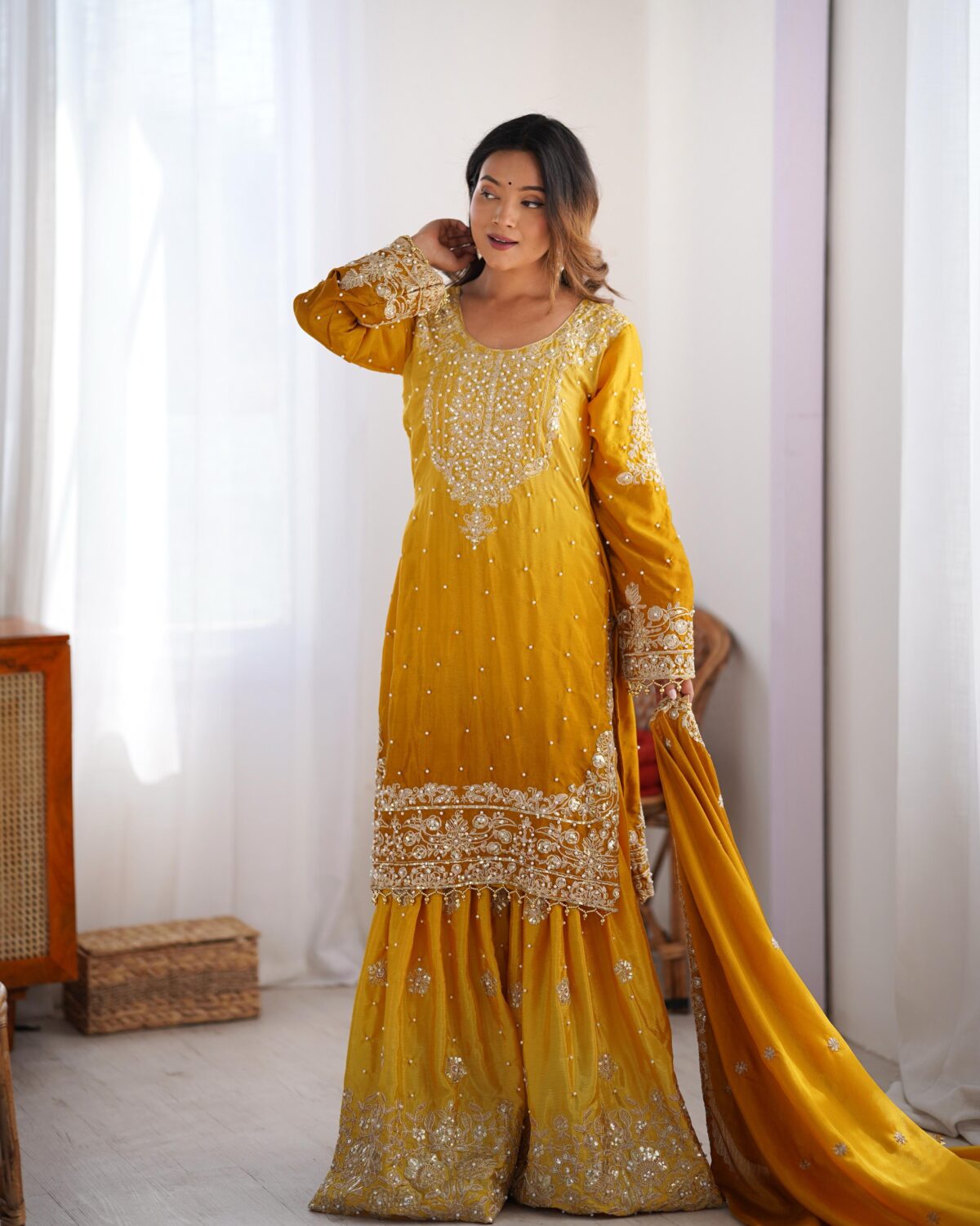 Two Tone Embroidery Sharara suit For wedding Party Festive Wear , Gift For Her