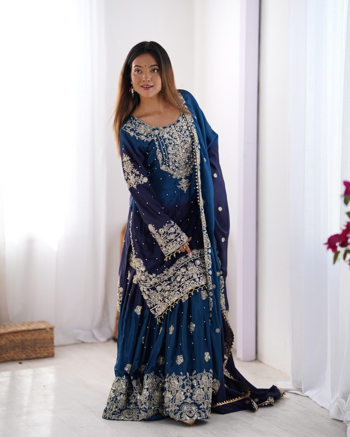 Two Tone Embroidery Sharara suit For wedding Party Festive Wear , Gift For Her