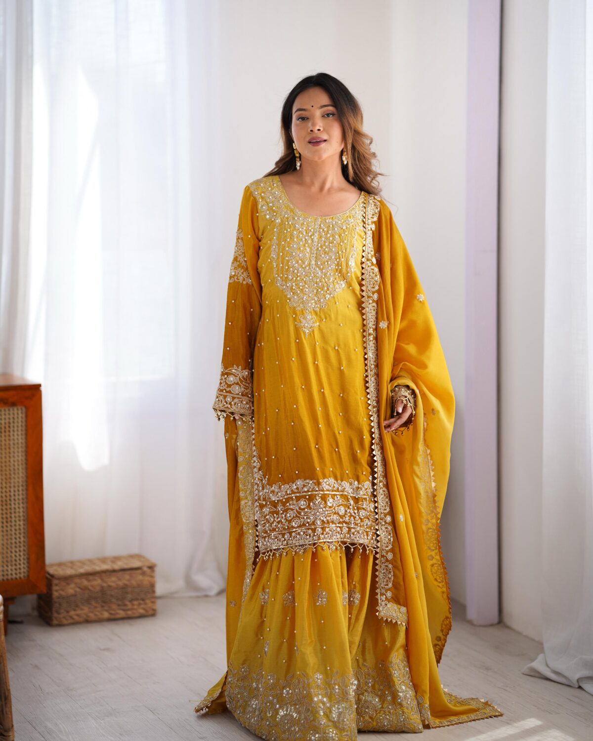 Two Tone Embroidery Sharara suit For wedding Party Festive Wear , Gift For Her