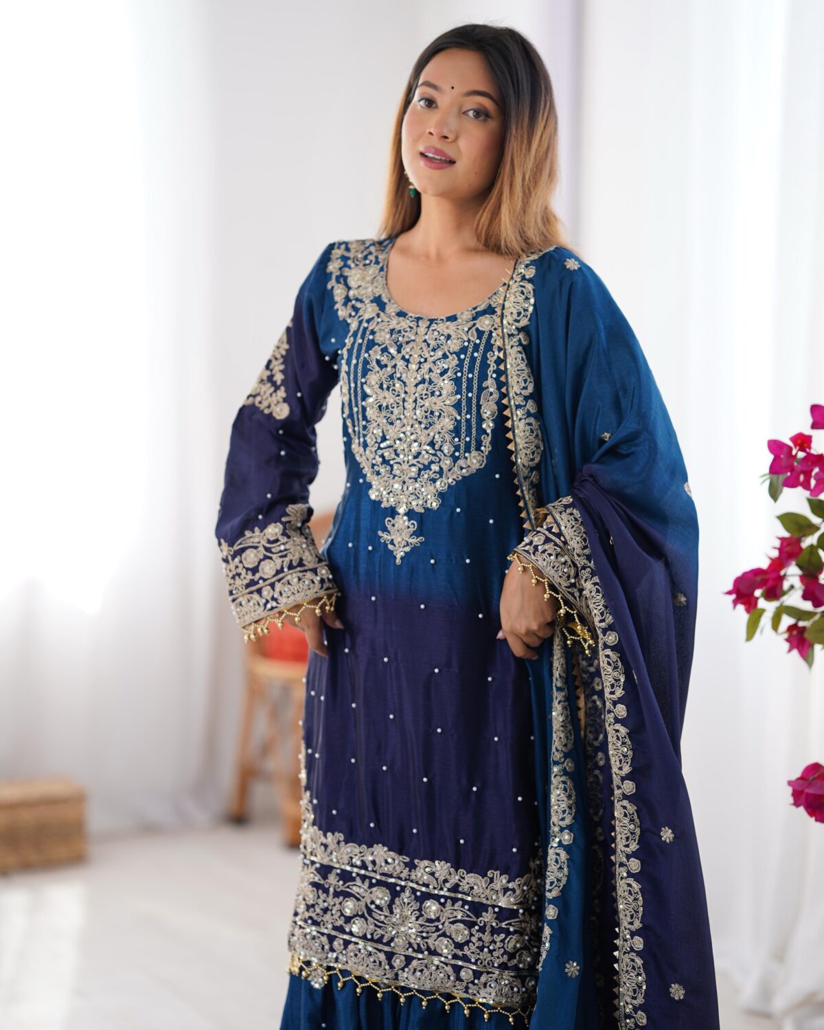 Two Tone Embroidery Sharara suit For wedding Party Festive Wear , Gift For Her