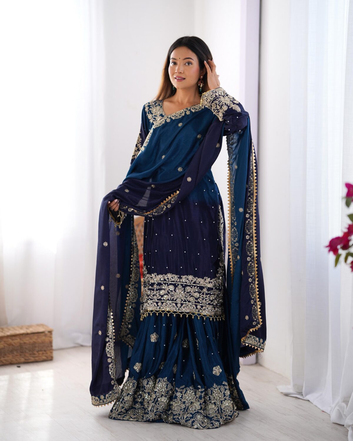 Two Tone Embroidery Sharara suit For wedding Party Festive Wear , Gift For Her