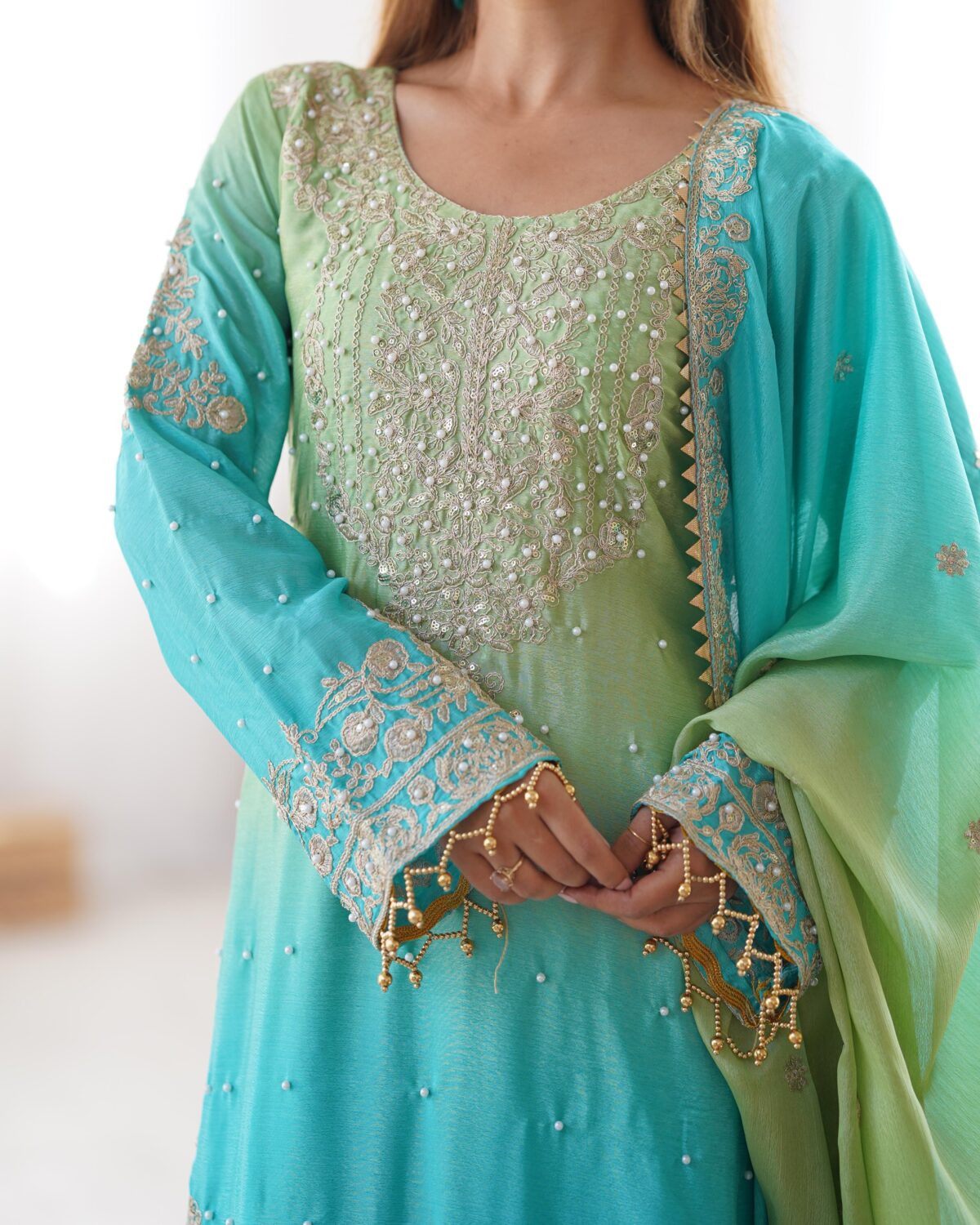 Two Tone Embroidery Sharara suit For wedding Party Festive Wear , Gift For Her