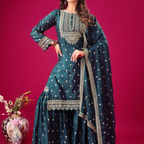 Teal Blue Sharara Suit 3 piece set wedding party festive wear
