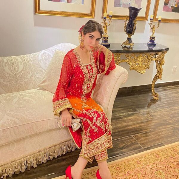 embroidered bandhej salwar suit with kurti pant and dupatta wedding partywear festive wear